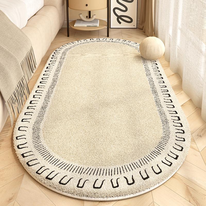 Retro Style Bedroom Decoration Plush Carpet Oval Bedside Rug Fluffy Soft Carpets for Living Room Home Washable Thicken Floor Mat