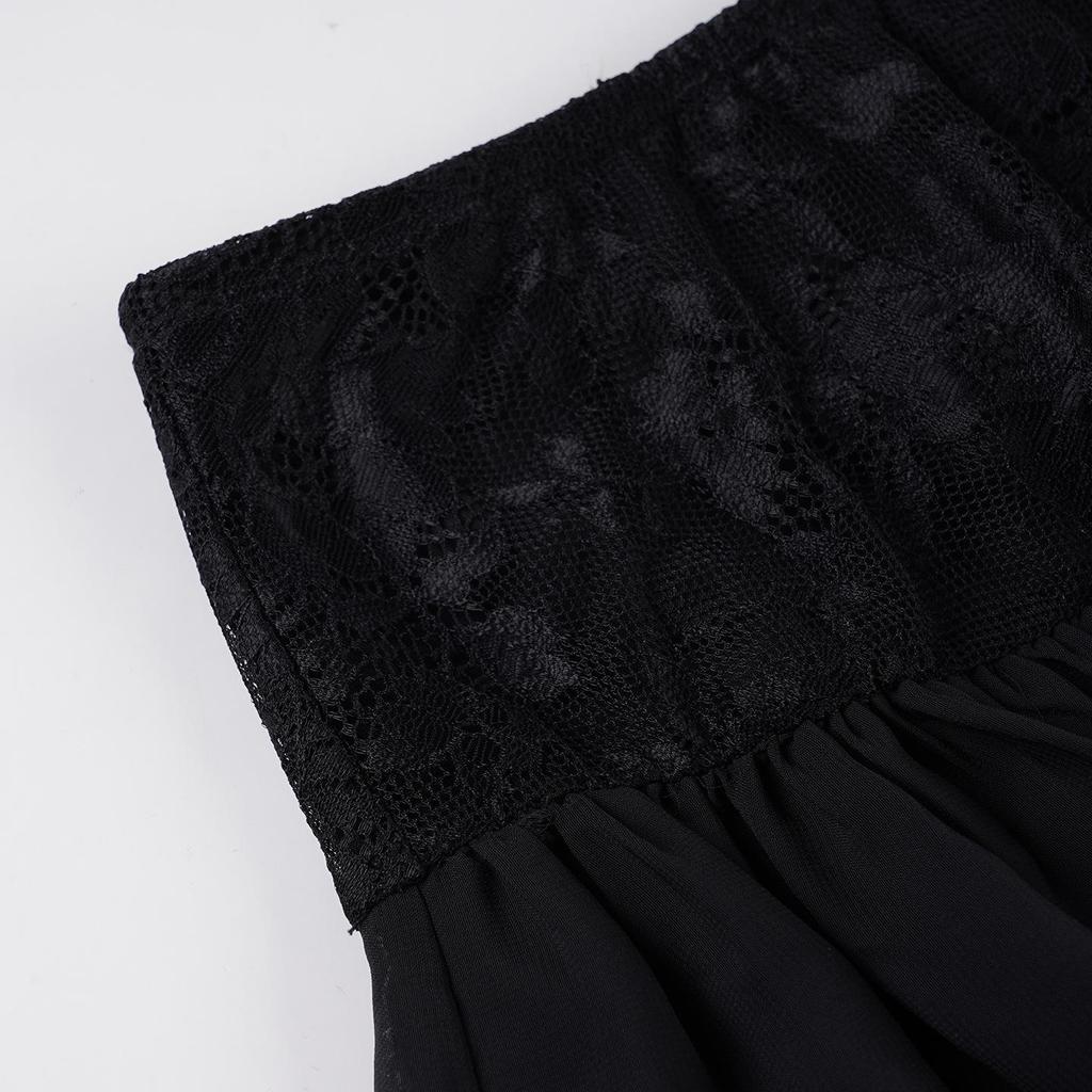 Spring/Summer Ballet Style High Waist Black Lace A-line Skirt for Women