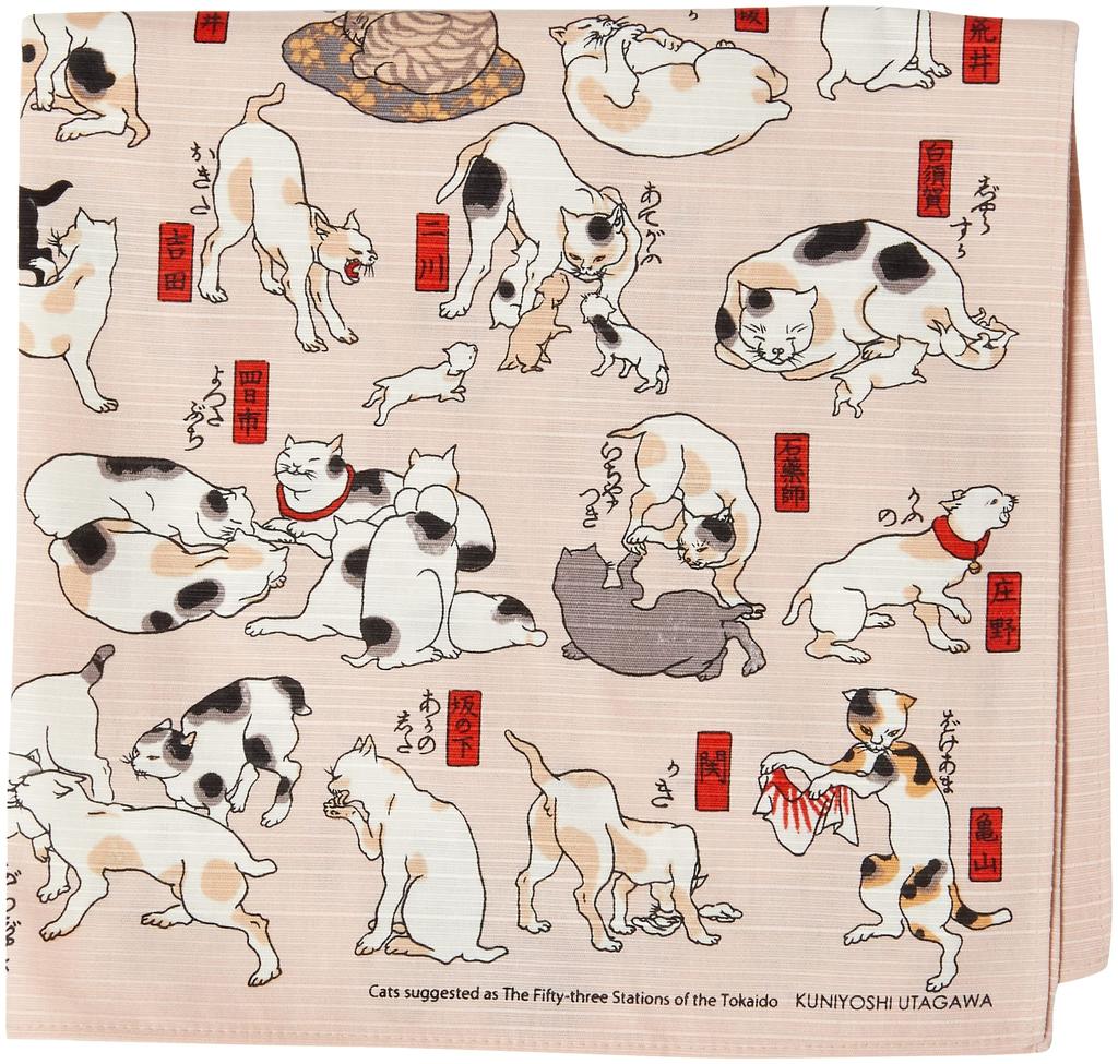 Musubi Furoshiki Sumida 53 Cat Made in (Wrapping Cloth) Approx. 48cm, River, Lovers, Pink, Japan, 20720-114