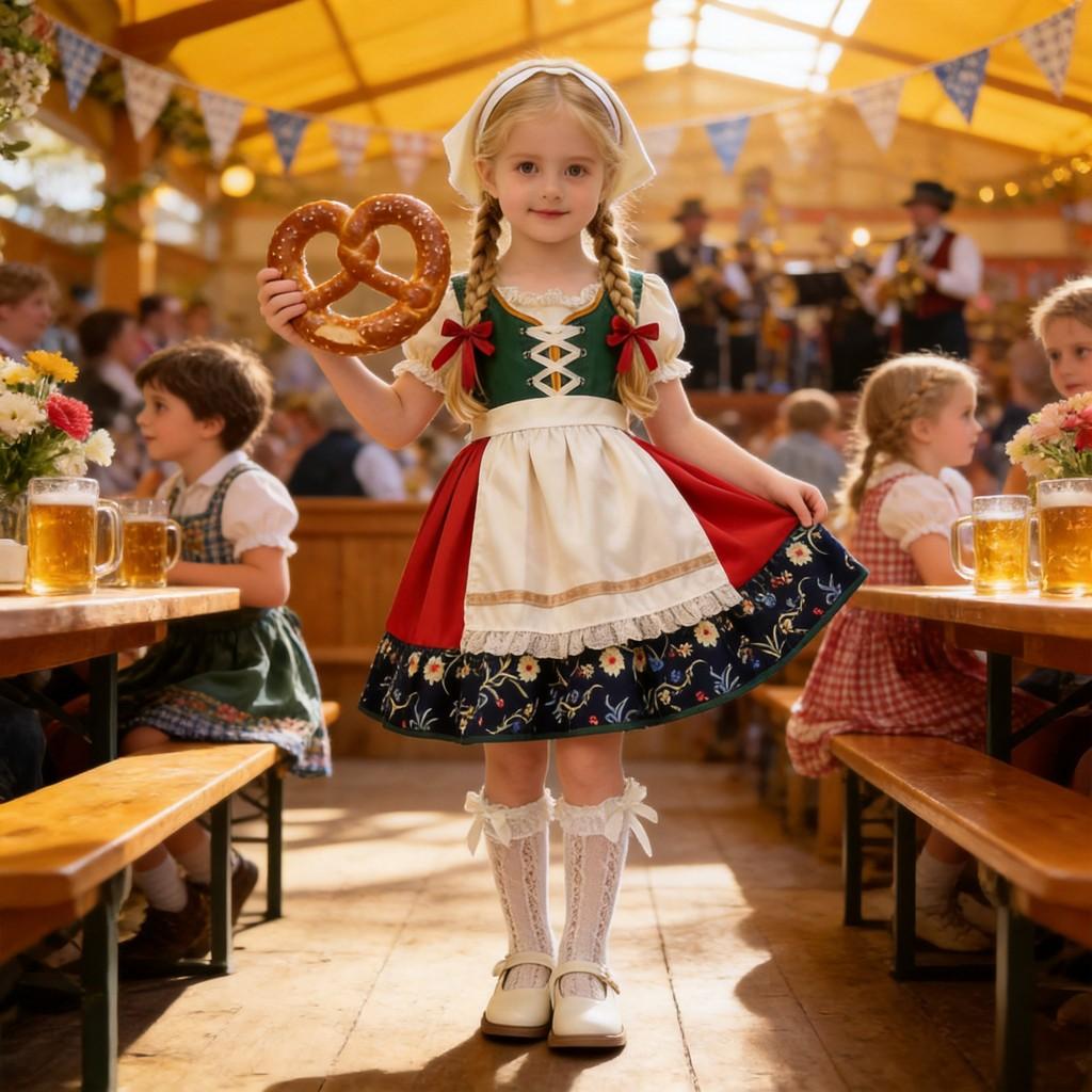 European Fairy Tale Girls Dirndl Costume For Oktoberfest And Stage Performances