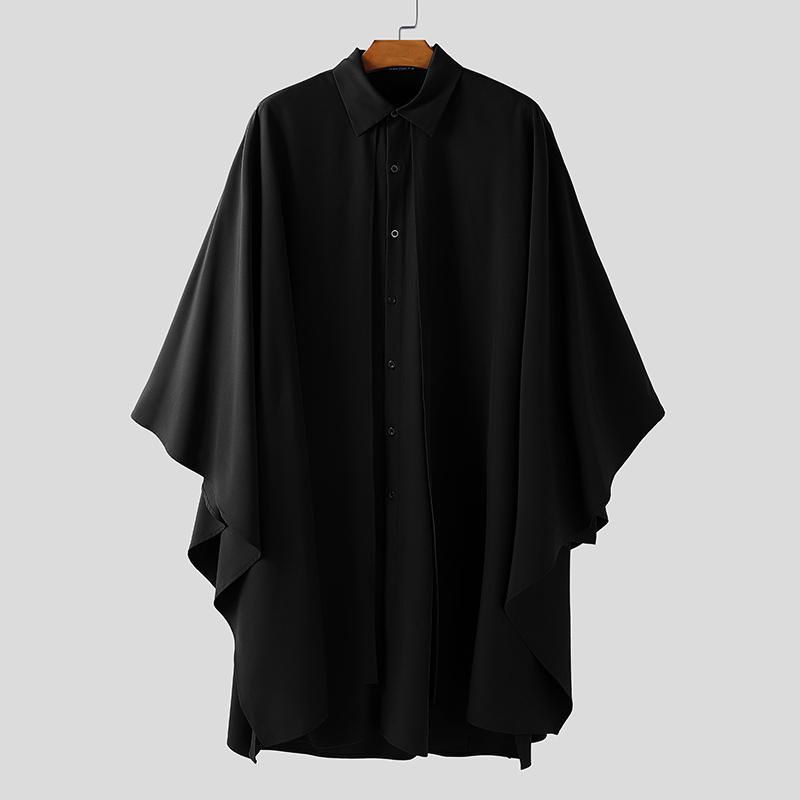 INCERUN Men Spring Long Sleeve Buttons Up Layers Irregular Shirts Cloak Tops