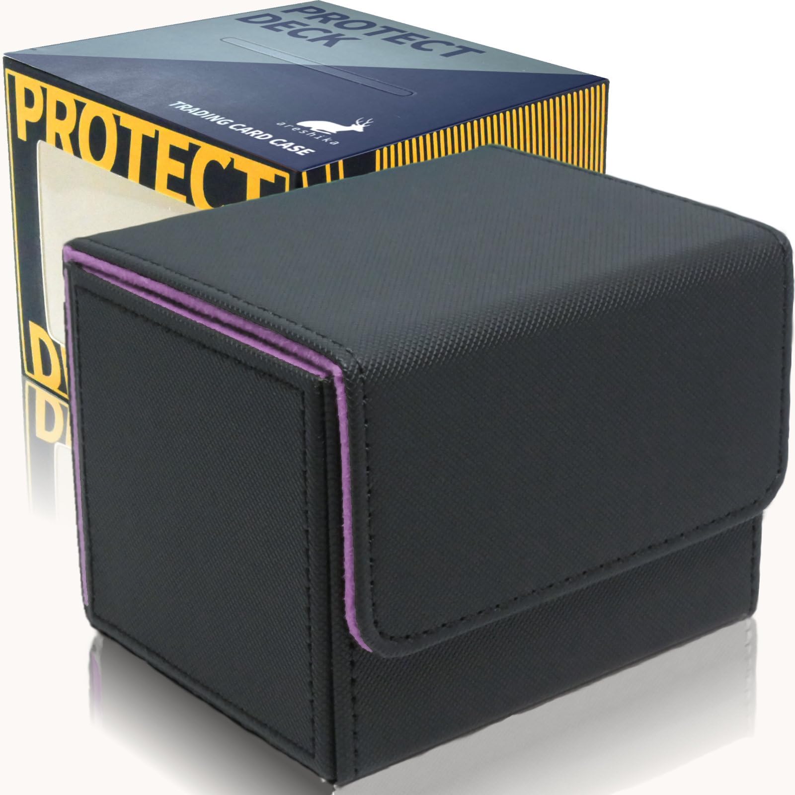 

Areshika Protect Deck Trading Card Case Leather Magnet Deck Case (Black Purple)