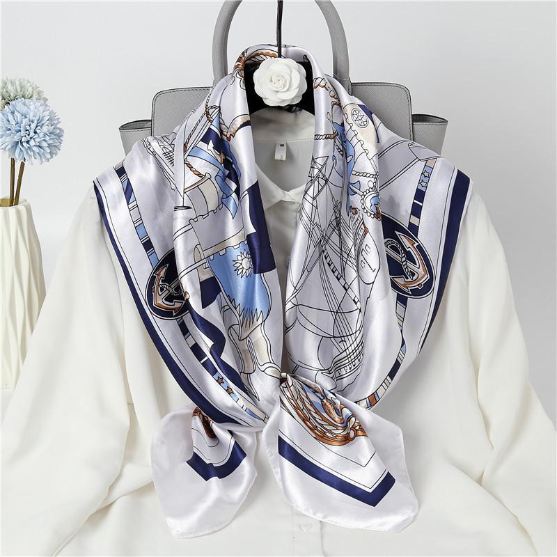 New 90cm Silk Scarf Women Print Hair Neck Square Office Ladies Shawl Bandanna Muslim Hijab Handkerchief Muffler Foulard female