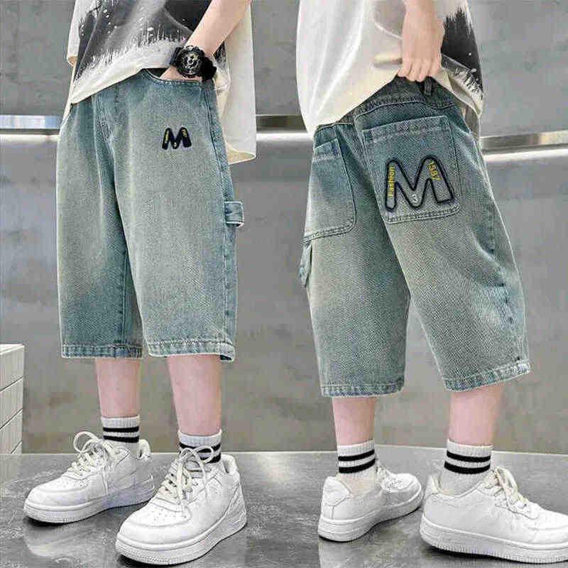 Pantaloncini di Jeans per Bambini Jeans Coreano Sottile Pantaloni a Cinque Quarti Ragazzi Gamba Dritta Lunghezza Media Pantaloni alla Moda