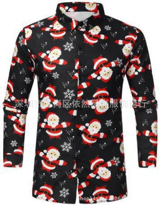 2022 European & American Men's Santa Claus Print Long Sleeve Casual Shirt - 18 Colors