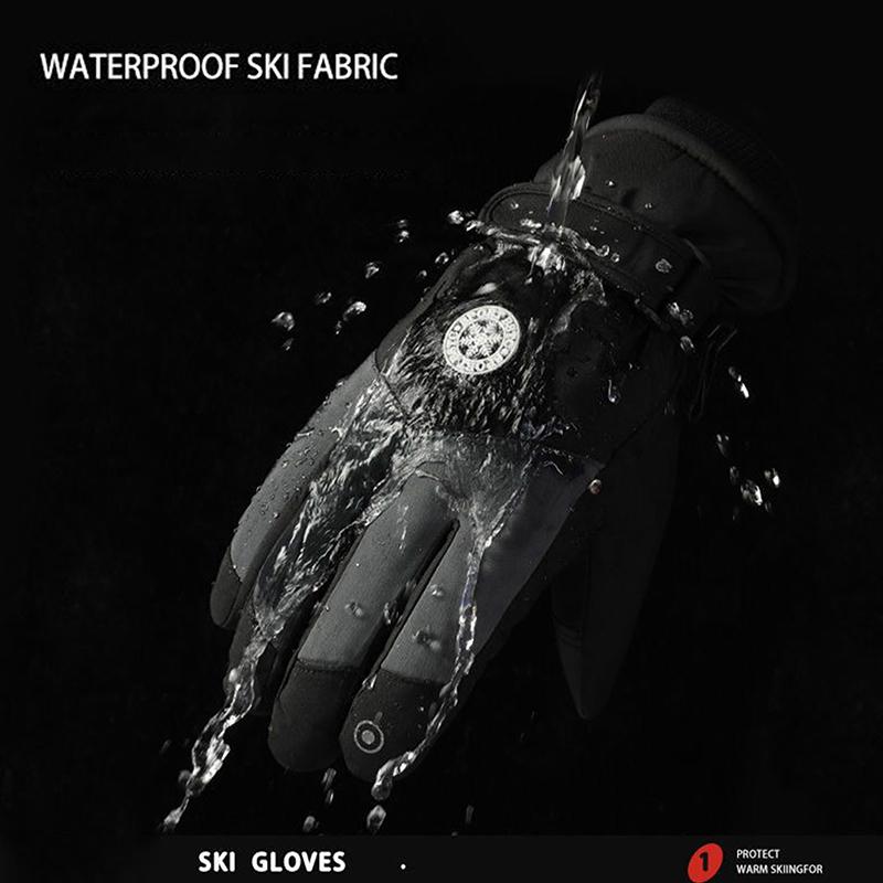 Winter Unisex Snowboard Ski Gloves Pu Leather Non-Slip Touch Screen Waterproof Motorcycle Cycling Fleece Warm Snow Gloves