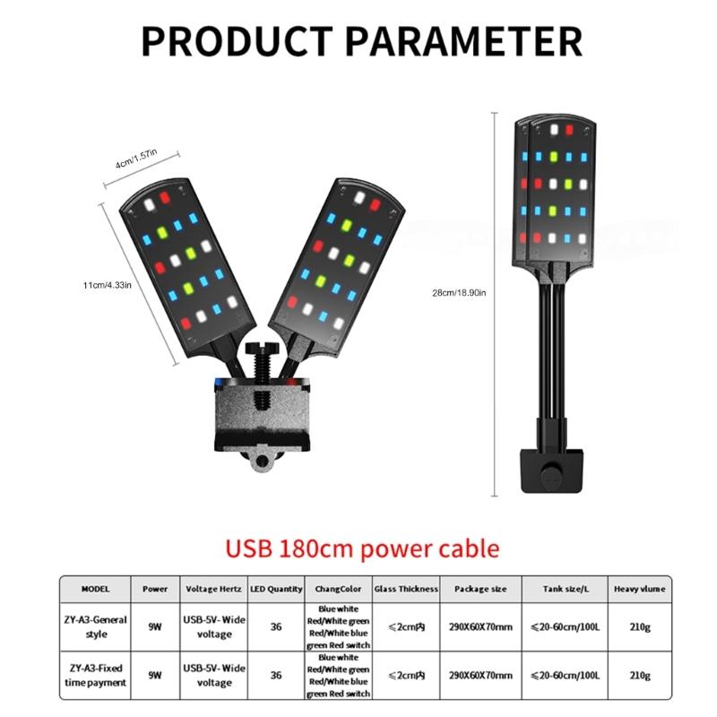 Adjust Brightness LED Fishtanks Light with Double Head USB Clip On Lamp for Small Aquariums Fishtanks Lighting Tool