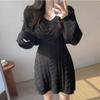 Fashion Elegant V-neck Long Sleeved Knitted Sweater Dress Korean Style Autumn Slim Fit Lace-up Long Sweater Solid Color Office Lady Dresses