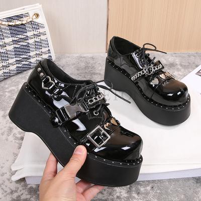 Women Pumps Mary Jane Derby Metal Decoration Platform Flat Heel Female Shoes Ladies Wedge Lolita Gothic Harajuku  Punk  Footwear