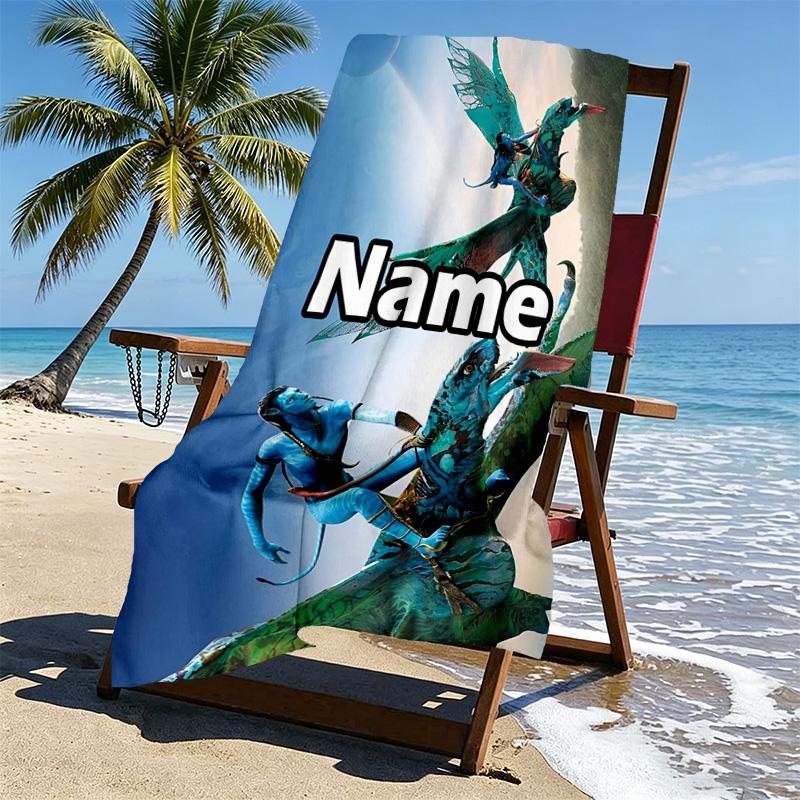 Custom Name Personalized Avatar Print Beach Towel, for Trip Camping Beach Party Home Decor, Birthday Gift for Family & Friends
