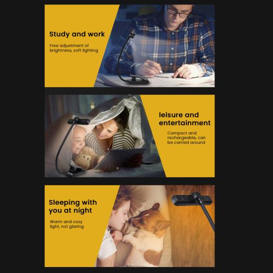 24 LED Rechargeable Book Light for Reading in Bed Stepless Dimming Clip Reading Light with 3 Colors And 5 Brightness for Studying