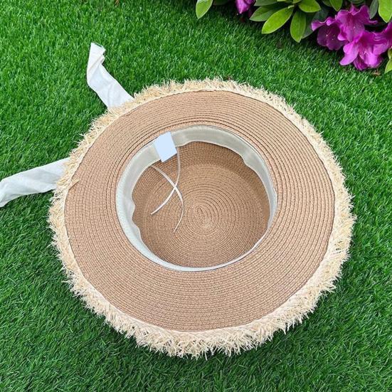 Summer Beach Hat, Wide Brim Straw Sun Hat, Sun Protection Foldable Hat with Ribbon Bow, Women Hat for Outdoor Travel Beach Trips