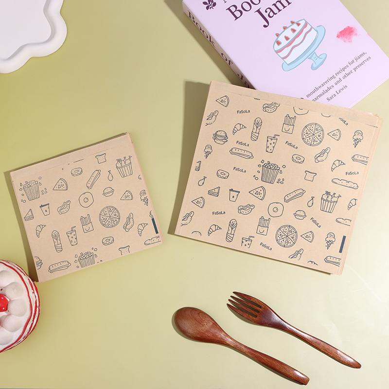 50x Kitchen Oil Proof Paper Bags Kraft Greaseproof Paper Bag Food Wrapping Bag Disposable Packaging Baking Paper Plate Mat