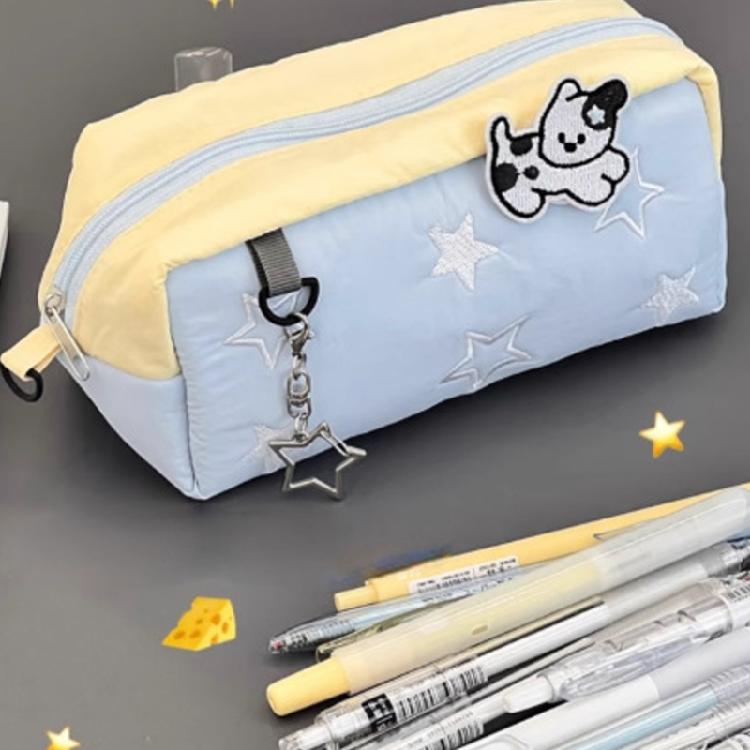 Embroidery Star Dog Pencil Bag High Capacity Polyester Fabric Pencil Case Travel Makeup Storage Bag for Student Women