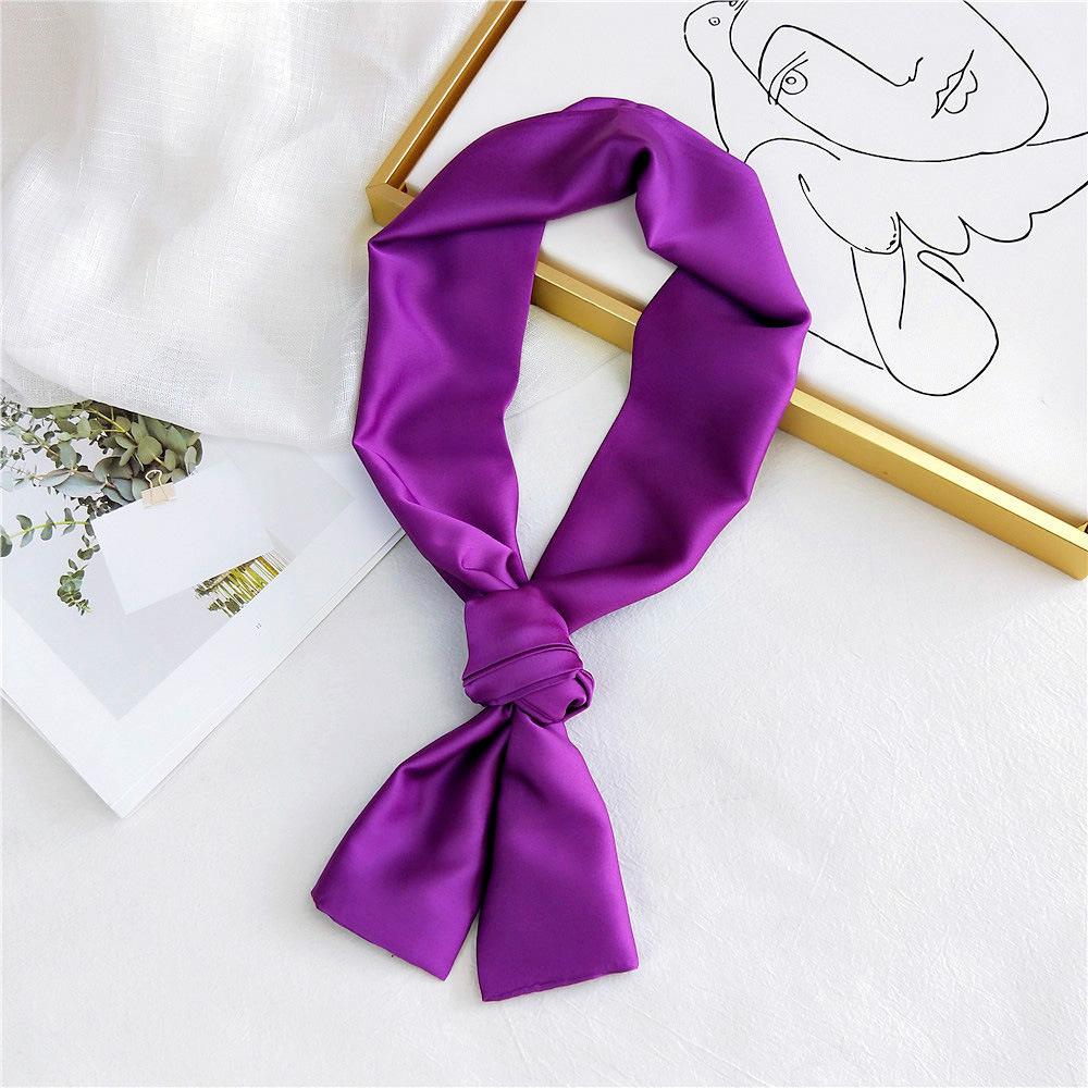 Foulard de mode Bandeau pour cheveux Foulard en soie satinée Foulards pour sac Femme 145*15cm Longs châles Noir Rouge Rose Foulards pour dames One Size violet