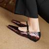 Krazing Pot Cow Skin Spring Summer Size 41 Thick Low Heels Women Square Toe Leopard Metal Buckle Shallow Pumps