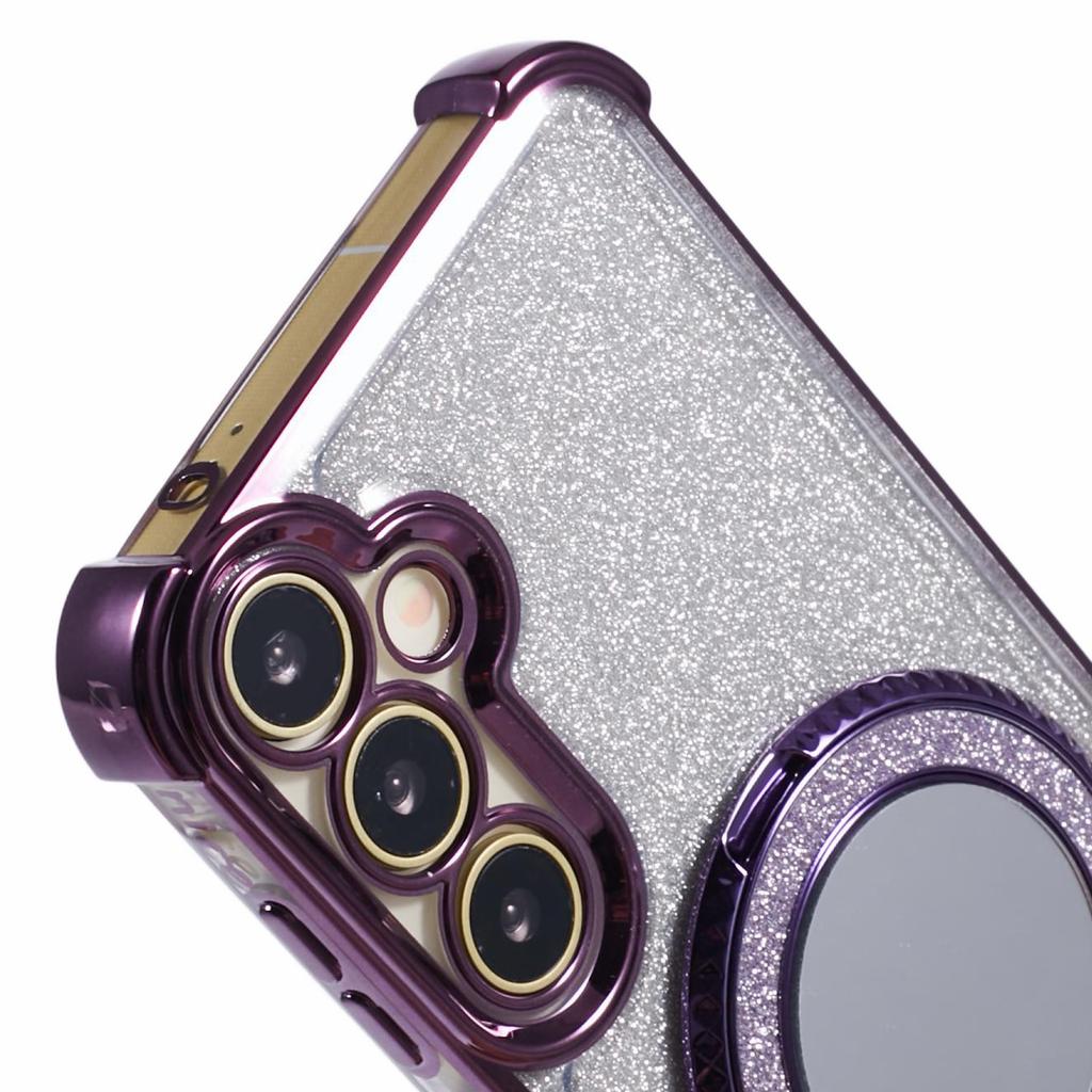 For Samsung Galaxy S24 Case TPU Glitter Phone Cover with Kickstand and Mirror