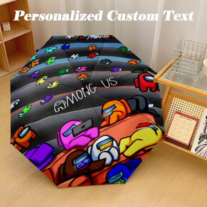 Windproof Folding Umbrella, 8‑Rib Auto Open Close Among Us Umbrella for Rain Sun Protection