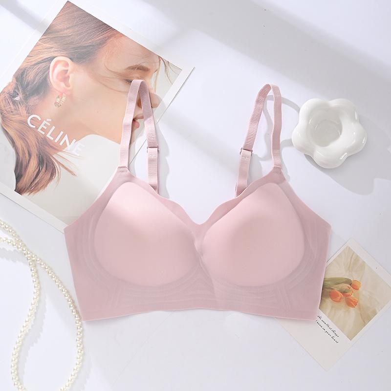 New jelly soft support solid color seamless small chest gathering no steel ring bra sports fixed cup