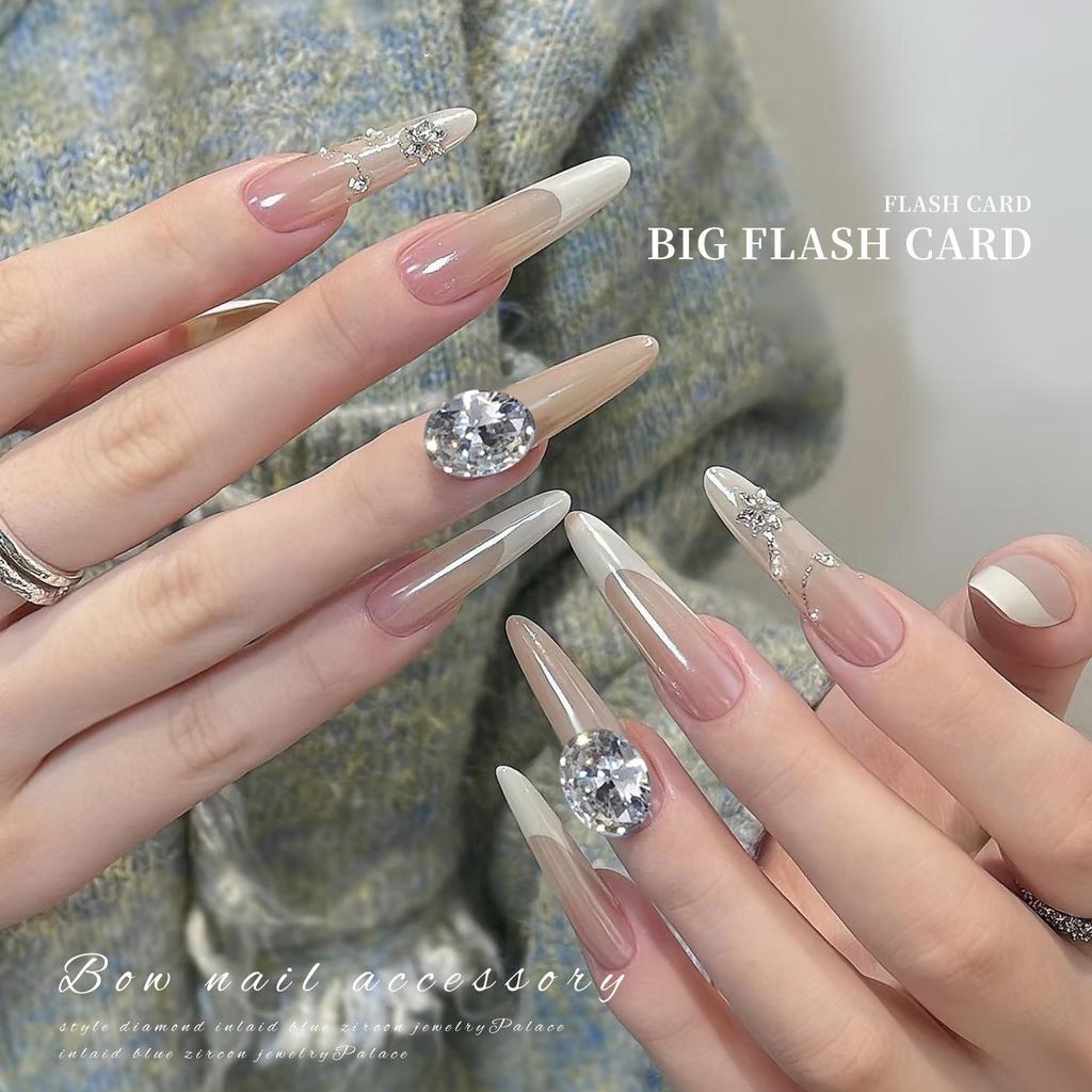 Elegant Zirconia Nail Art Gems: Sparkling White & Champagne Irregular Oval Diamonds