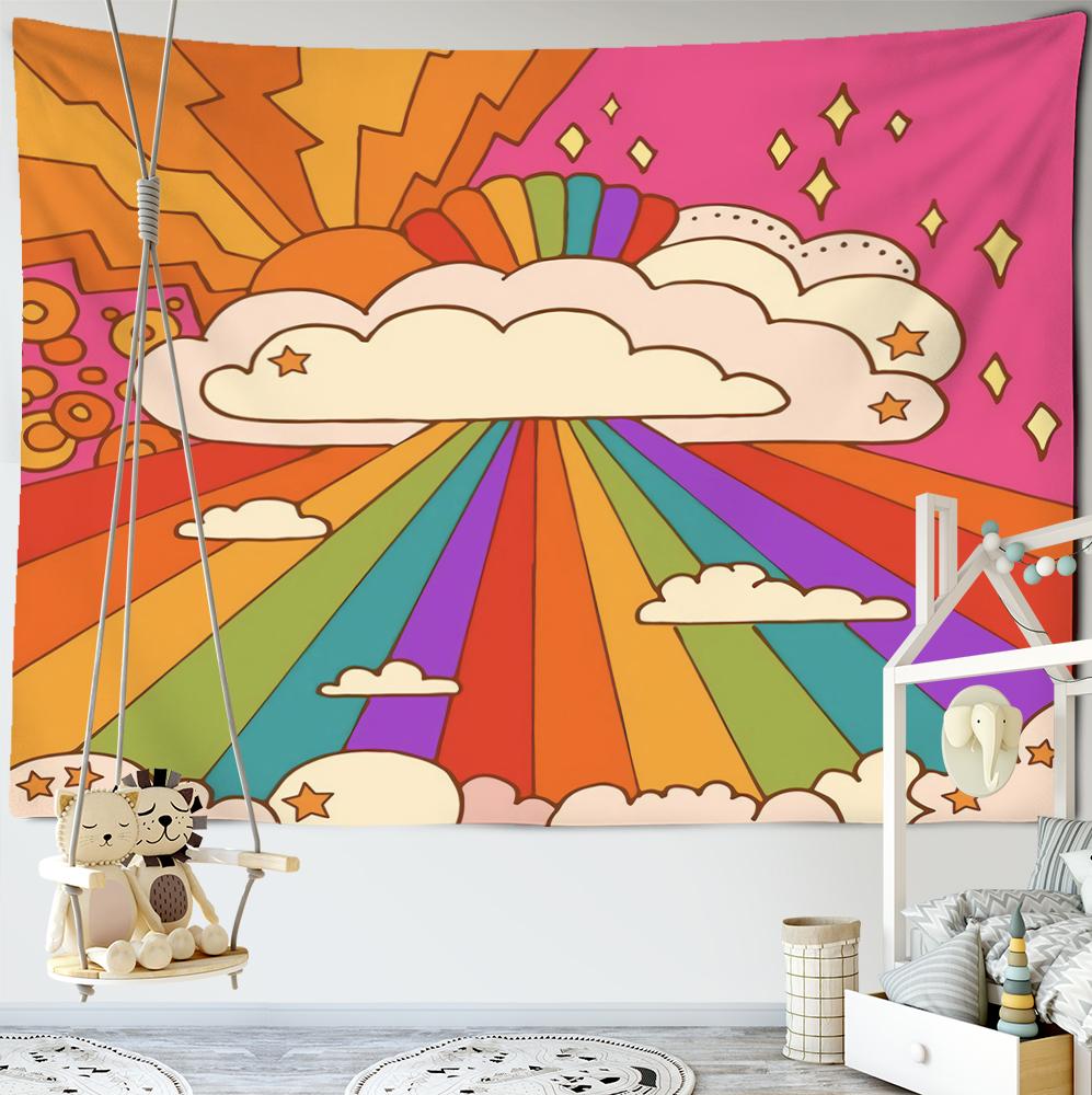 Retro Girl Tapestry Wall Hanging Colorful Boho Hippie Tapiz Aesthetic Room Home Decor Background Fabric