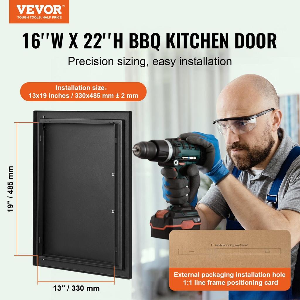 BBQ Access Door, 415x570 Mm Single Outdoor Kitchen Door, Cold Plate Flush Mount Door, Wall Vertical Door with Handle, for BBQ Island, Grilling