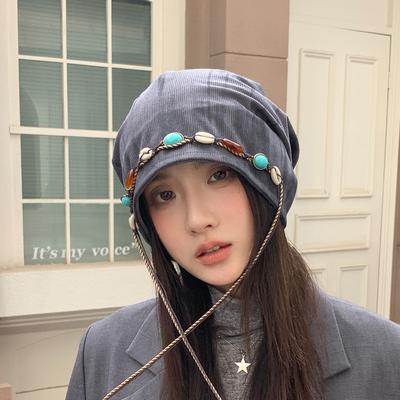 Season Hat Women'S Big Head Circumference Shows Face Small Cold Hat Retro Versatile Stacking Hat Warm Wool Knitted Hat
