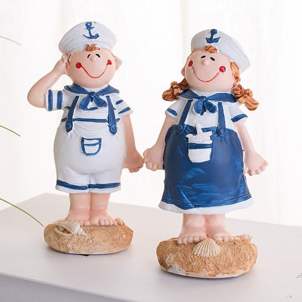 Mediterranean Style Ocean Couple Doll Statue Seaside Theme Couple Figure Model Entrance