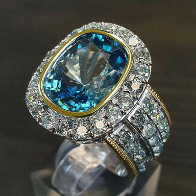 Huitan Vackra Damringar för Fest Stor Himmelblå Sten Tvåfärgad Design Ädel Ring Födelsedagspresent till Min Strålande Smycke