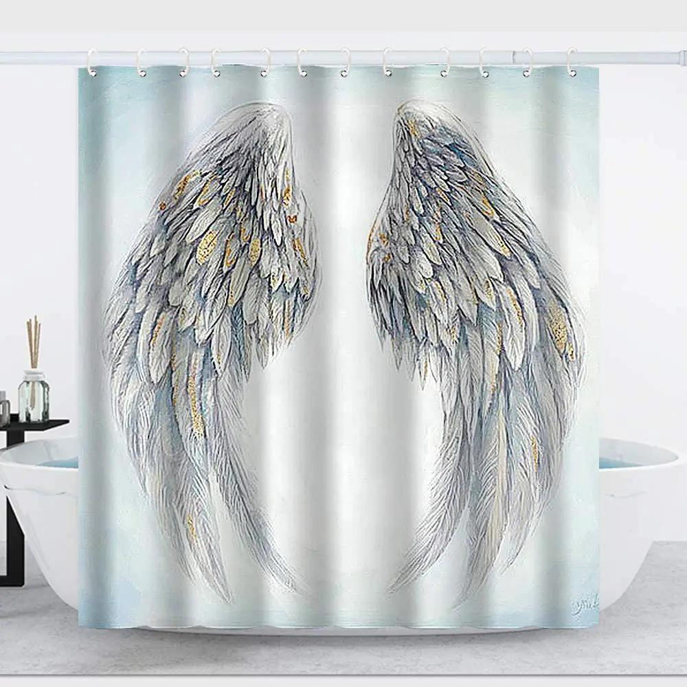 Beautiful Wing Elves Girl Shower Curtain Fantasy Enchanted Forest Bathroom Decor Deer Mushroom Flower Backdrop Hanging Curtains