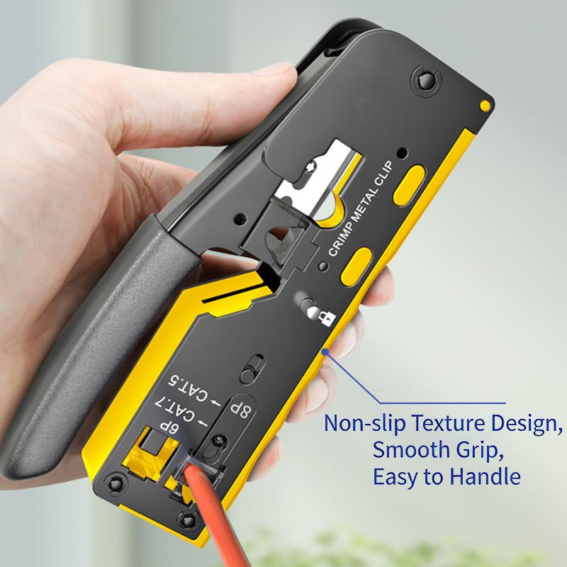 Pass Through Crimp Plier Cat7 Cat6 Cat6A Cat5 Cat5E Stripping Crimping Tool With 8P/6P Ethernet Connectors