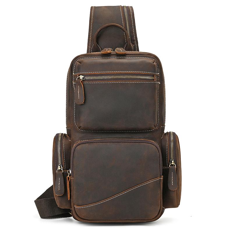 

Newsbirds Genuine Leather Chest Bag Crazy Horse Leather Vintage Chest Pack Single Shoulder Crossbody Backpack For Men Male Bag