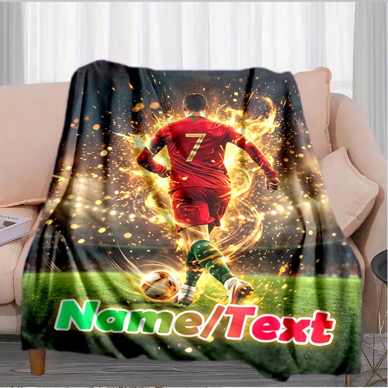 1PC Custom Name Soccer Player Action Outdooor Flannel Blankets Throw Blanket All-Season Throw Gift Bedspread for Couch, Bed, Camping Holiday Birthday 