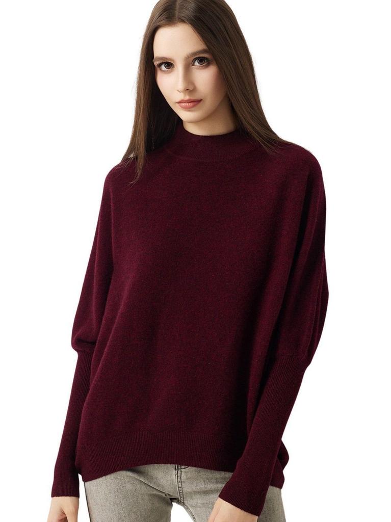 Women's High Neck Batwing Sleeve Knit Wool Sweater - Cozy Winter Style