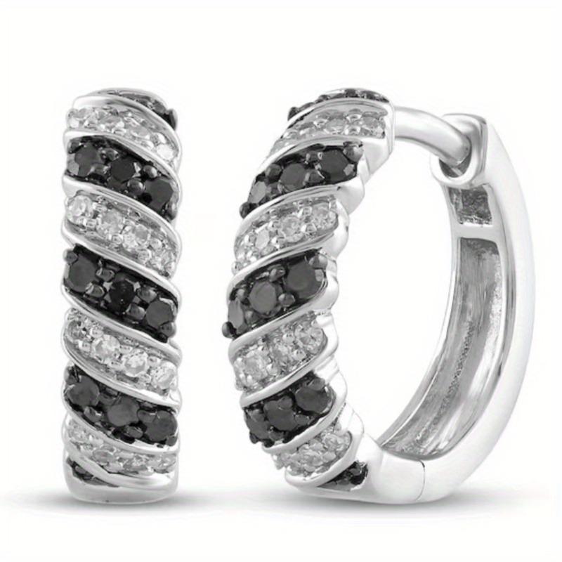 

Sparking Black Synthetic Zirconia Silvery Plated Hoop Round Earrings for Women Elegant Banquet Party Jewelry Accessories black