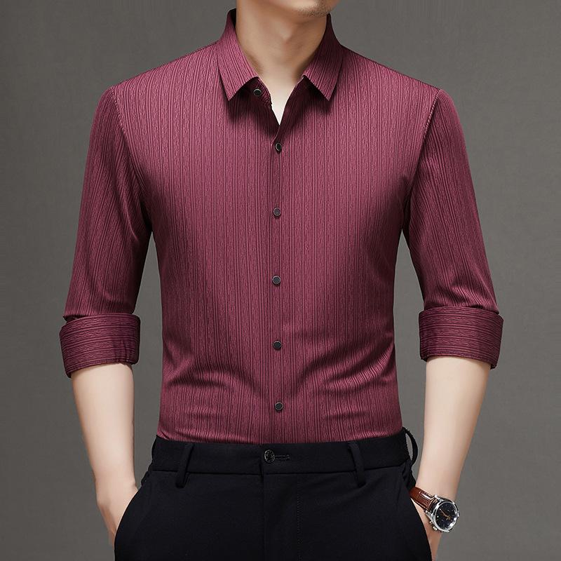 Autumn Men s Long Sleeve Shirt Top Wrinkle-Resistant Business Casual M