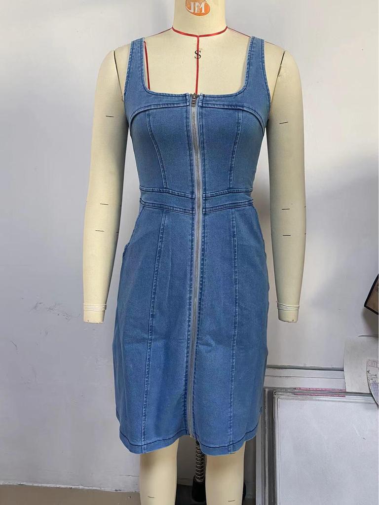 Spring/Summer 2024 Slimming Sleeveless Denim Dress for Women