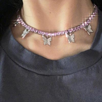 Jewelry, Temperament Super Fairy Retro Collarbone Chain Necklace, Simple Single-Layer Diamond-Encrusted Butterfly Necklace For Women