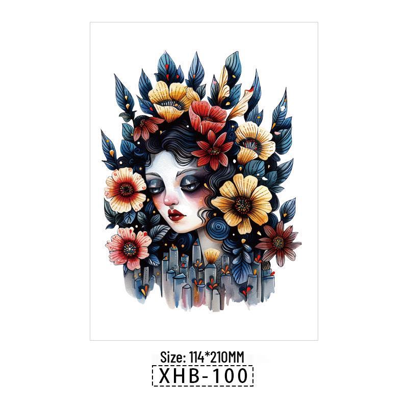 Skull Geisha Sweatproof Tattoo Sticker - Women's Small Full Arm Design