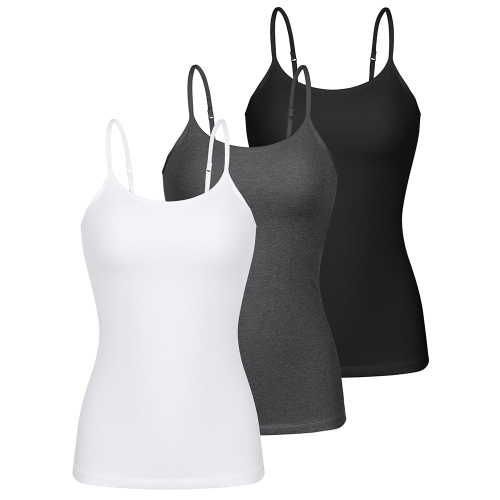 CHARMLEAKS Dames 3-pack Katoenen Camisoles met Ingebouwde Beha Effen Verstelbare Spaghettiband Tanktops(Geen gewatteerd)