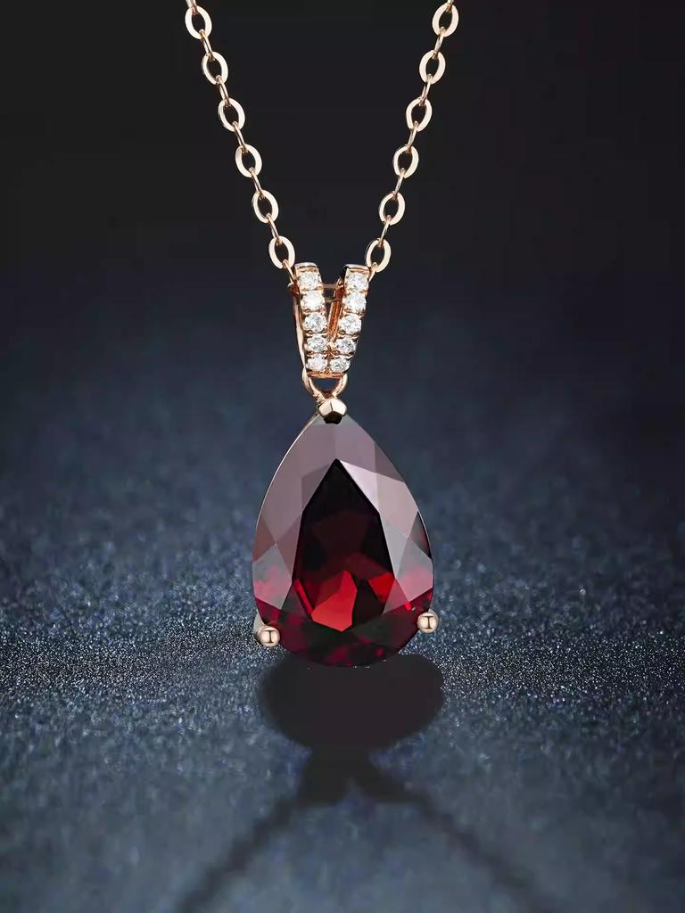 Natural Pigeon Blood Red Garnet 5.6 Carat Diamond Inlay 18K Rose Gold Minimalist Pendant Necklace for Wedding Anniversary Party