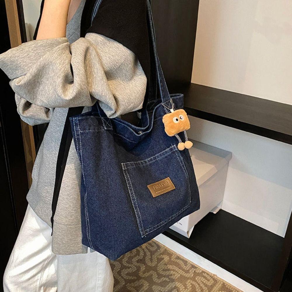 Large Capacity Denim Shoulder Bag Retro Leisure Tote Bag School Bag Cowboy Underarm Bag  Women