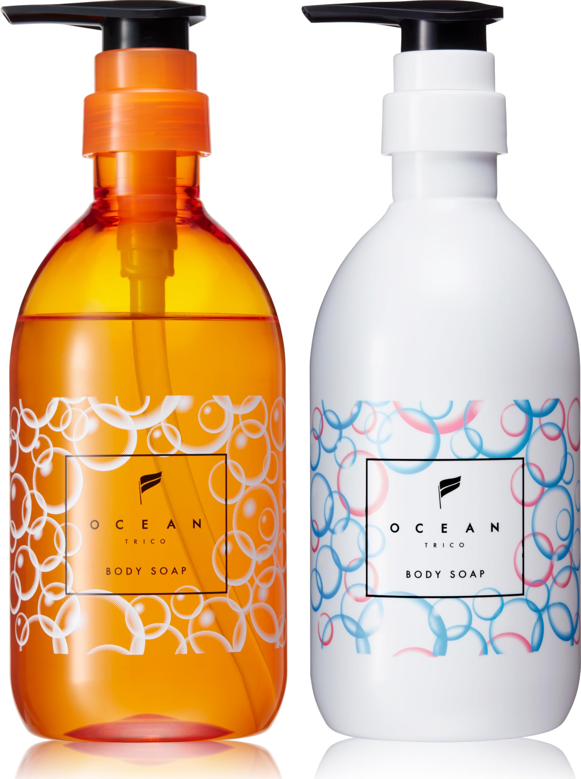 

Ocean Trico Body Soap Lovely Scent and Naturally Happy Scent Set of 500ml - (Orange) (White) - 2, (x 2)