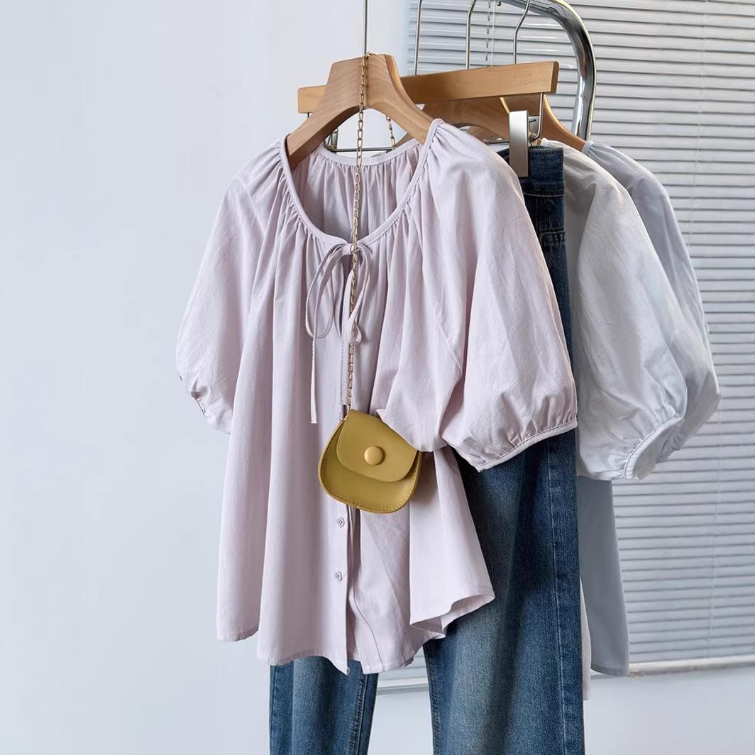 Plus Size 2026 Summer Sweet Style Bowknot Shirt Top L