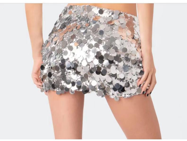 European & American Sexy High-Waist Sequin Mini Skirt – A-line, Ultra-Short, Hip-Hugging Women's Wear
