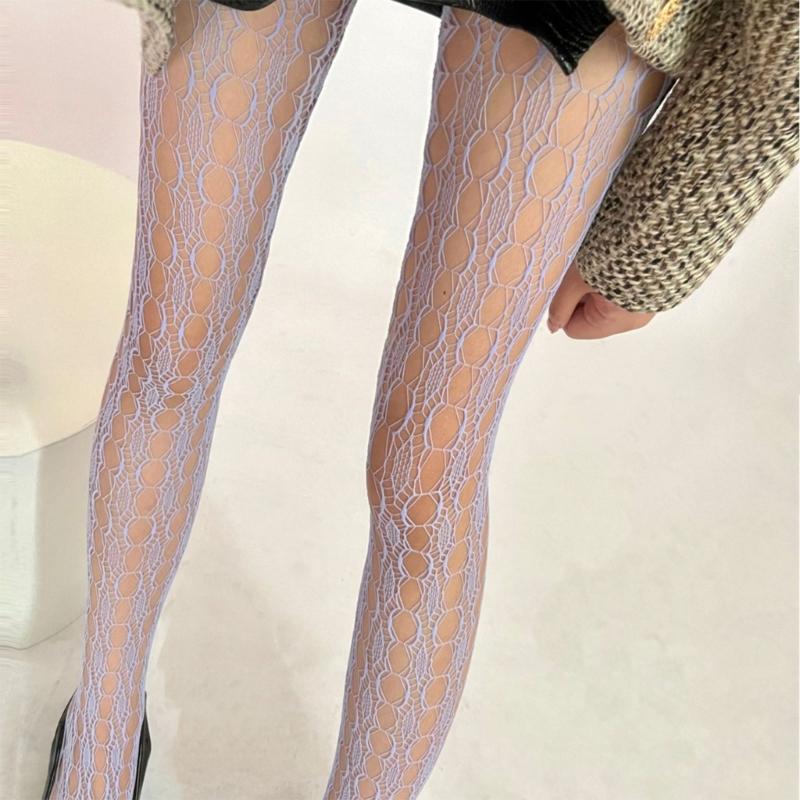 Elegant Fishnet Pantyhose High Elasticity Hollowed Textured Lace Tights for Ladies Aesthetic Patterned Mesh Stockings