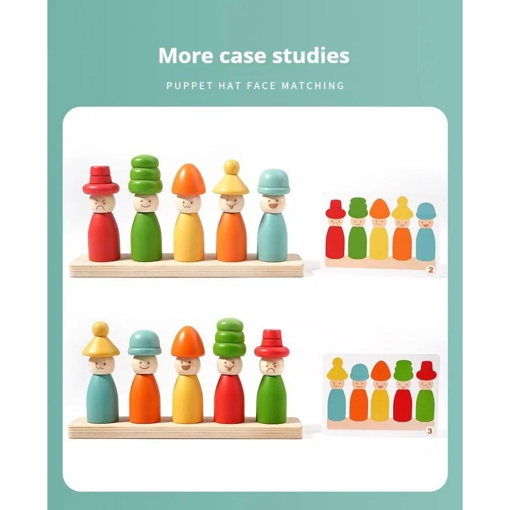 Color Sorting Toys Montessoris Wooden Early Learning Toys Fine Motor Skills Puppet Hat Face Match Creative Stacking Toys for Kid
