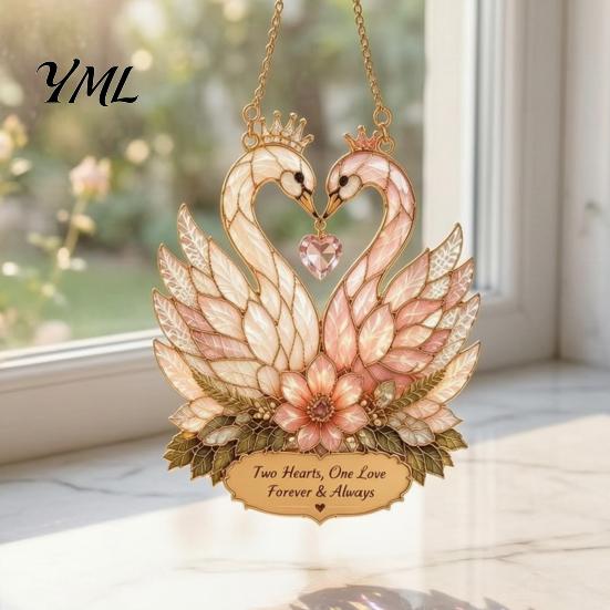 Acrylic Hanging Ornament Stained Glass Style Swan Pendant, Decorative Suncatcher for Window Car Love Symbol Home Decor And Christmas Tree Ornament,