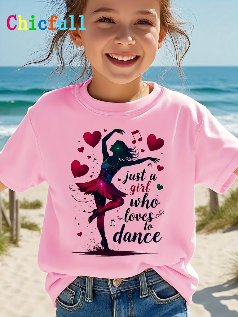 European Size A Easy and Creative Casual T Shirt with A Heart Print Perfect for A Girl Who Loves To Dance