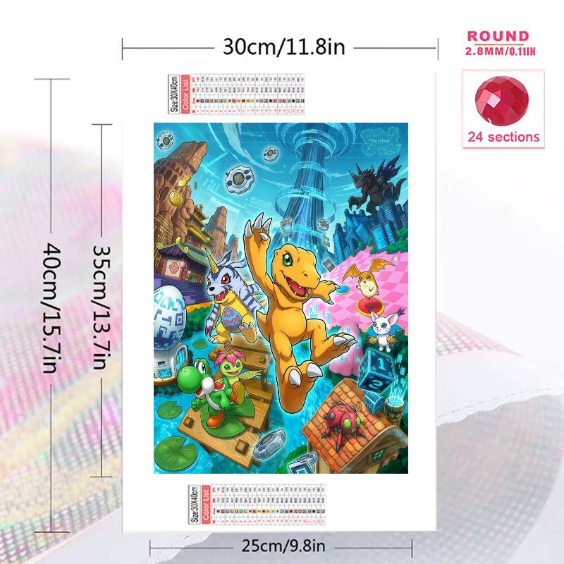 Digimon Adventure Group & Digital World Art Set Pattern 3pcs 100% Round Full Drill 5D DIY Diamond Painting Embroidery Cross Stitch Rhinestone Décor